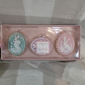 Cupcakes & Cashmere ~ 3 Ornaments Easter Bunny Pastel Cookie Shaped Victorian